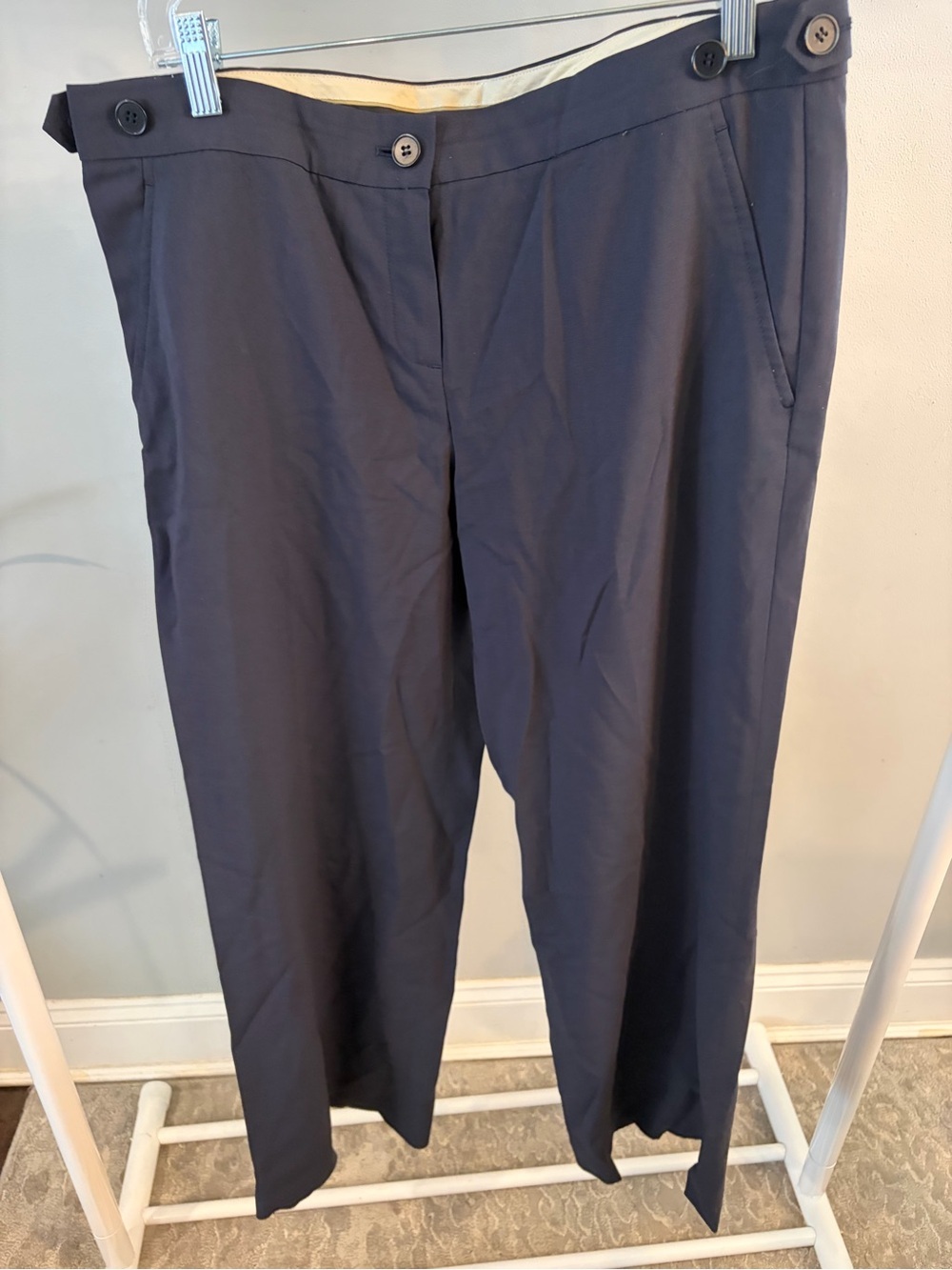 Theory Navy Women's Trousers with Button Waist cropped size 12